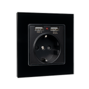 Elmark Πρίζα Τύπου Schuko 16A Με 2xUSB & Γυάλινο Πλαίσιο Μαύρο (195018/BL)