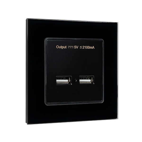 BL-55 Elmark Πρίζα Διπλή USB Με Γυάλινο Πλαίσιο Μαύρο (195028/BL) - Image 1