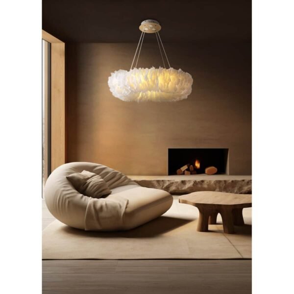 100069 ROMA Κρεμαστό Φωτιστικό Οροφής Πολύφωτο 6xE27 Μεταλλικό με Πούπουλα Λευκό Φ50 x Υ120cm - Image 2