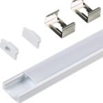 100959 Προφίλ Αλουμινίου με Λευκό Γαλακτερό Κάλυμμα - Επιφανειακή Χρήση - Πατητό Κάλυμμα - Ασημί - 1 Μέτρο - Μ100 x Π1.24 x Υ0.7cm (Σετ κλιπ+ταπες)