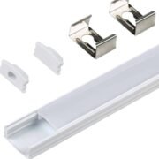 100959 Προφίλ Αλουμινίου με Λευκό Γαλακτερό Κάλυμμα - Επιφανειακή Χρήση - Πατητό Κάλυμμα - Ασημί - 1 Μέτρο - Μ100 x Π1.24 x Υ0.7cm (Σετ κλιπ+ταπες)