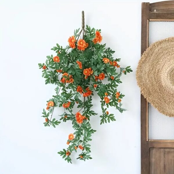 90cm Κρεμαστό Τεχνητό Φυτό Μαργαρίτα Πορτοκαλί - Image 2