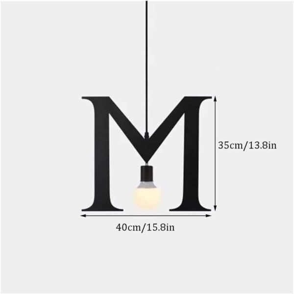 100151-M ALPHABET Μοντέρνο Κρεμαστό Φωτιστικό Οροφής Μονόφωτο 1xE27 Μαύρο Μεταλλικό Φιγούρα M Φ40 x Υ35cm - Image 2