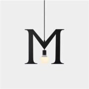 100151-M ALPHABET Μοντέρνο Κρεμαστό Φωτιστικό Οροφής Μονόφωτο 1xE27 Μαύρο Μεταλλικό Φιγούρα M Φ40 x Υ35cm