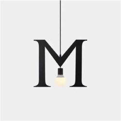 100151-M ALPHABET Μοντέρνο Κρεμαστό Φωτιστικό Οροφής Μονόφωτο 1xE27 Μαύρο Μεταλλικό Φιγούρα M Φ40 x Υ35cm