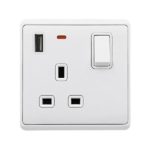 LONDON SINGLE SOCKET 1P BUTTON SWITCH NEON+USB WH