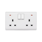LONDON DOUBLE SOCKET WITH 1P BUTTON SWITCH NEON WH