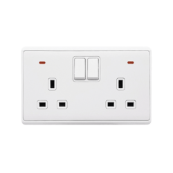 LONDON DOUBLE SOCKET WITH 1P BUTTON SWITCH NEON WH