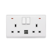 LONDON DOUBLE SOCKET 2P BUTTON SWITCH NEON+USB WH