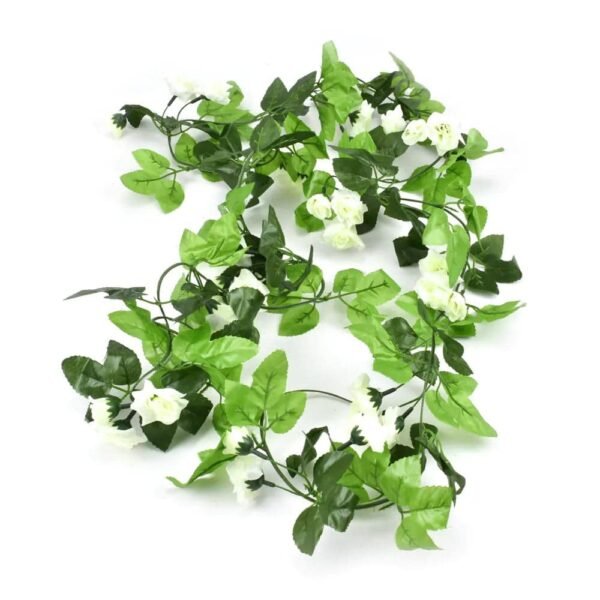 225cm Γιρλάντα Τεχνητό Φυτό με 40τμχ Τριαντάφυλλα (Μικρά) Λευκό - Image 3