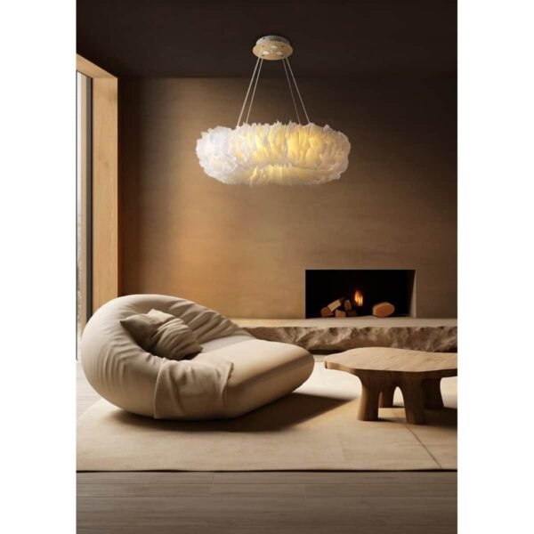 100069 ROMA Κρεμαστό Φωτιστικό Οροφής Πολύφωτο 6xE27 Μεταλλικό με Πούπουλα Λευκό Φ50 x Υ120cm - Image 2