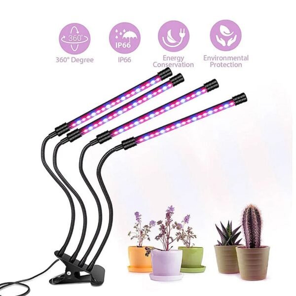 100497 Grow Light LED Ανάπτυξης Φυτών Γλάστρας με 4 Κινούμενες Κεφαλές & Βάση Μανταλάκι - Image 3