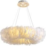 100069 ROMA Κρεμαστό Φωτιστικό Οροφής Πολύφωτο 6xE27 Μεταλλικό με Πούπουλα Λευκό Φ50 x Υ120cm