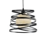 100070 NORDIC Κρεμαστό Φωτιστικό Οροφής Μονόφωτο 1xE27 Μεταλλικό Μαύρο με Μπεζ Ratan Μπάλα Φ32 x Υ24cm - Image 3