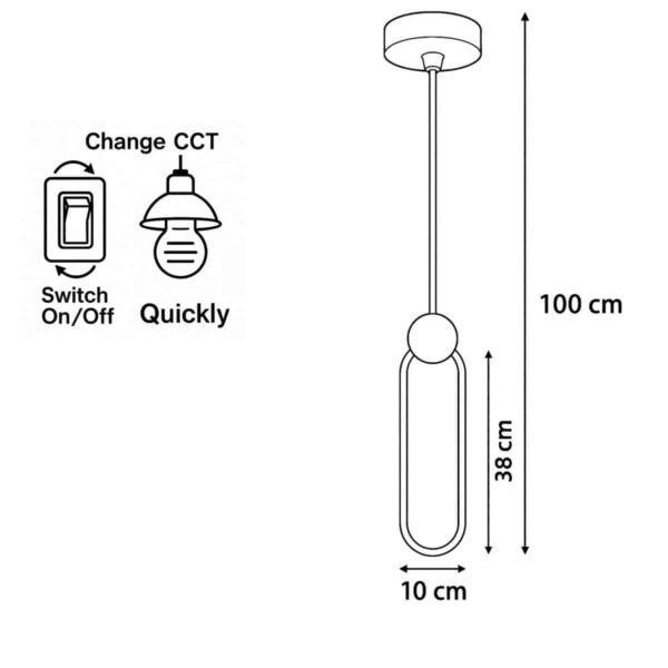 LG-6438-Oval Μεταλλικό Κρεμαστό Φωτιστικό 12Watt CCT - Εναλλαγή Φωτισμού μέσω Διακόπτη On/Off All In One - Image 4