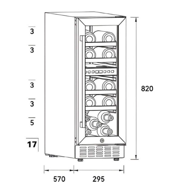 Elmark Built-Under Wine Cooler EL-UWC17D – Εντοιχιζόμενο Ψυγείο Κρασιών 17 Φιαλών Με Διπλή Ζώνη Ψύξης (Produced for ELMARK by Midea) - Image 2