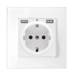 Elmark Πρίζα Τύπου Schuko 16A Με 2xUSB & Γυάλινο Πλαίσιο Λευκό + Κουτί (195018CC/WH)