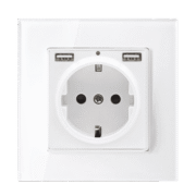 Elmark Πρίζα Τύπου Schuko 16A Με 2xUSB & Γυάλινο Πλαίσιο Λευκό + Κουτί (195018CC/WH)