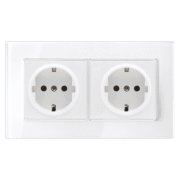 Elmark Πρίζα Τύπου Schuko Διπλή 16A Με Γυάλινο Πλαίσιο Λευκό + Κουτί (195026CC/WH)