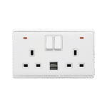 Elmark Πρίζα LONDON 8P Διπλή Με Διακόπτη, Neon & USB – Λευκή (Double Pole) - Image 2