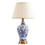 TLC 6355  ΕΠΙΤΡΑΠΕΖΙΑ ΛΑΜΠΑ ΚΕΡΑΜΙΚΗ ΒΑΣΗ ΛΕΥΚΗ ΜΕ ΛΟΥΛΟΥΔΙΑ ΜΠΛΕ ΑΜΠΑΖΟΥΡ ΕΚΡΟΥ 1ΧΕ27