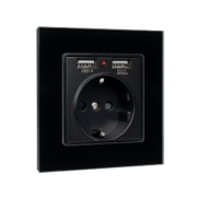 GERMAN TYPE SOCKET 16A 2XUSB GLASS FRAME BL+C. BOX