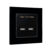 Elmark Πρίζα Διπλή USB Με Γυάλινο Πλαίσιο Μαύρο (195028/BL)