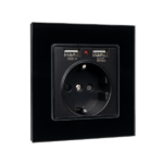 Elmark Πρίζα Τύπου Schuko 16A Με 2xUSB & Γυάλινο Πλαίσιο Μαύρο (195018/BL) - Image 2