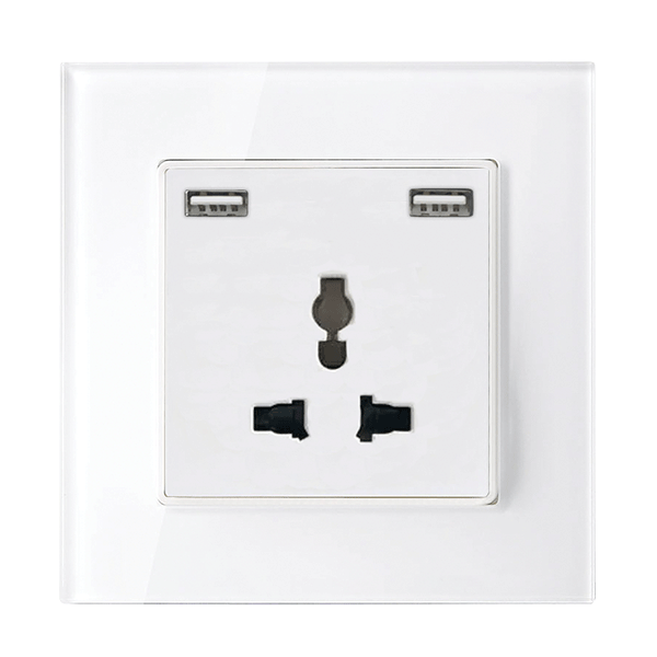 WH-57 MULTI-FUNCT. SOCKET 16A WITH 2XUSB GLASS FRAME WH - Image 1