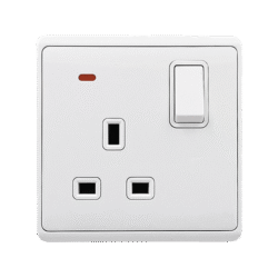 LONDON SINGLE SOCKET WITH 2P BUTTON SWITCH NEON WH