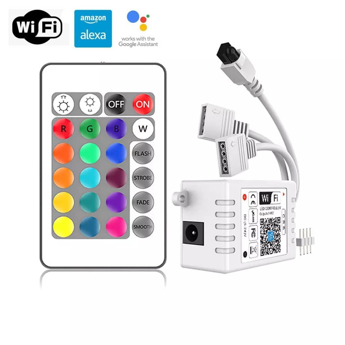 100857-Ασύρματος-WiFi-LED-RGB-Controller-Smart-Home-με-2-Εξόδους-και-Χειριστήριο-IR-12-24V-288W-5 100857 Ασύρματος WiFi LED RGB Controller Smart Home με IR & 2 Εξόδους – 12-24V / 288W – Συμβατός με Alexa & Google Home - Image 1