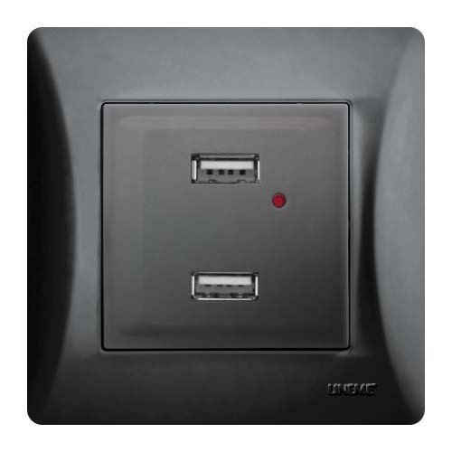 50-00139-2 ΠΡΙΖΑ ΔΥΟ ΘΥΡΕΣ USB ΜΑΥΡΟ serie H - Image 1