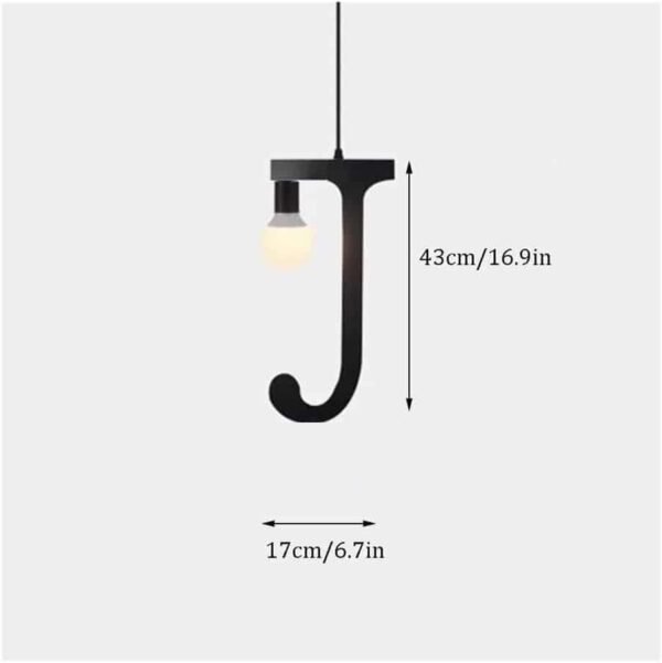 100151-J ALPHABET Μοντέρνο Κρεμαστό Φωτιστικό Οροφής Μονόφωτο 1xE27 Μαύρο Μεταλλικό Φιγούρα J Φ17 x Υ43cm - Image 2