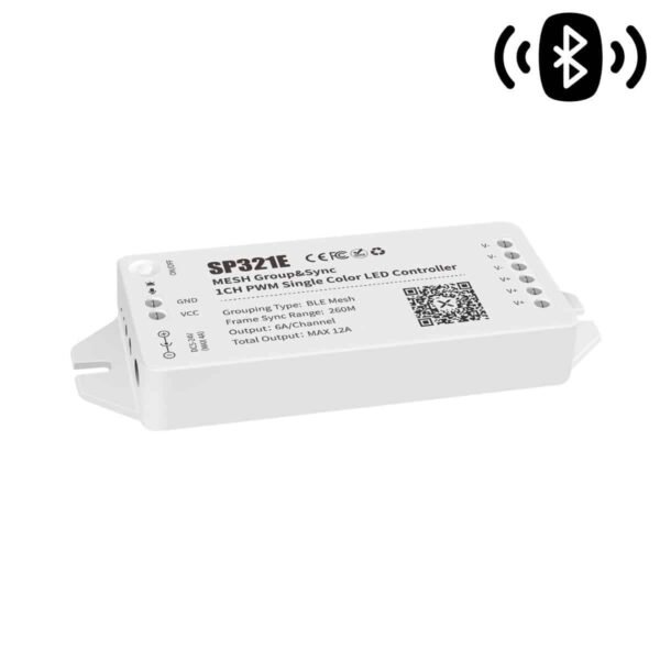 SP321E Controller Bluetooth Mesh Dimmer – App Control LED Μονόχρωμης Ταινίας 12A 5-24V (Max 288W) - Image 4