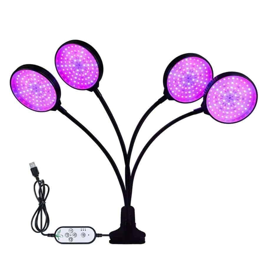 Grow-Light-LED-Ανάπτυξης-Φυτών-2 Grow Light LED Ανάπτυξης Φυτών Γλάστρας με 4 Κινούμενες Κεφαλές με Βάση Μανταλάκι - Image 1