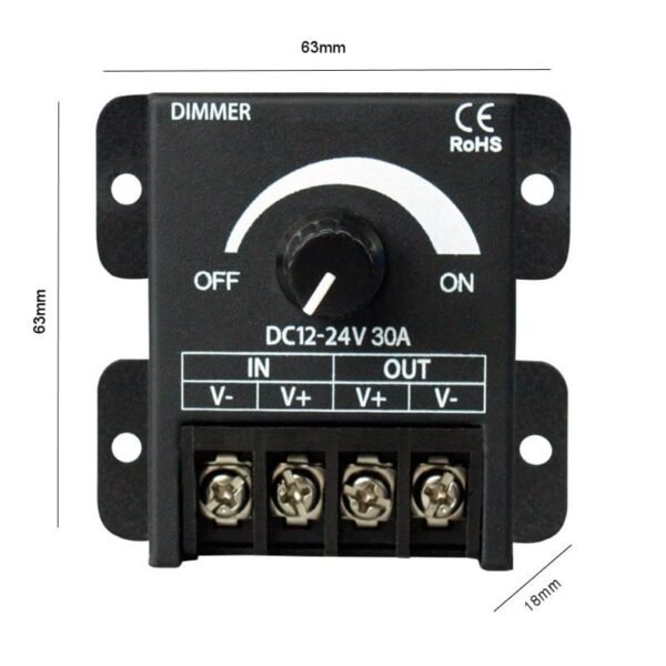 100321 LED Dimmer Μονού Χρώματος 12-24VDC – 360W/720W για Ταινίες LED & Μονόχρωμο Φωτισμό - Image 2