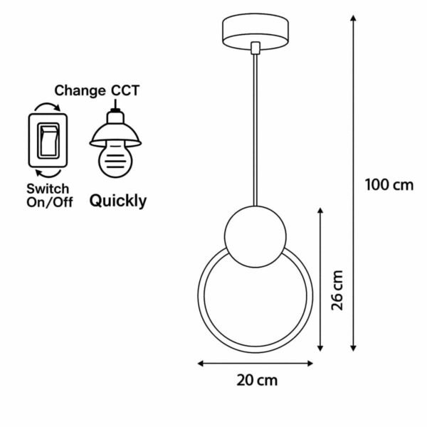 LG-6438-Round Μεταλλικό Κρεμαστό Φωτιστικό 12Watt CCT - Εναλλαγή Φωτισμού μέσω Διακόπτη On/Off All In One - Image 3