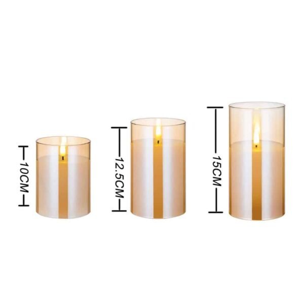101155 Paraffin Wax Γυάλινο Σετ 3 κεράκια LED θερμό χρώμα Χρυσό με χειριστήριο - Image 3