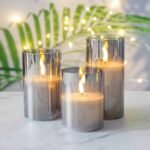 101158 Paraffin Wax Γυάλινο Σετ 3 κεράκια LED θερμό χρώμα φιμέ με χειριστήριο