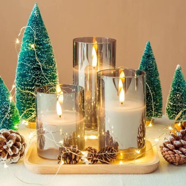 101155 Paraffin Wax Γυάλινο Σετ 3 κεράκια LED θερμό χρώμα Χρυσό με χειριστήριο - Image 2