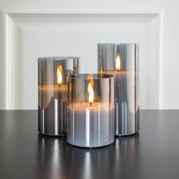 101158 Paraffin Wax Γυάλινο Σετ 3 κεράκια LED θερμό χρώμα φιμέ με χειριστήριο - Image 2