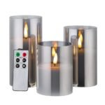 101158 Paraffin Wax Γυάλινο Σετ 3 κεράκια LED θερμό χρώμα φιμέ με χειριστήριο - Image 3