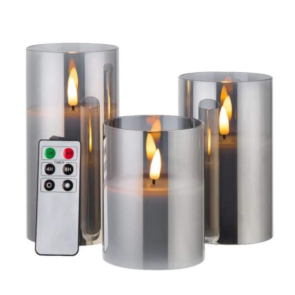101158 Paraffin Wax Γυάλινο Σετ 3 κεράκια LED θερμό χρώμα φιμέ με χειριστήριο - Image 3