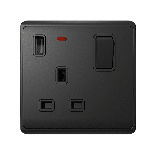 A-56 LONDON SINGLE SOCKET 1P BUTTON SWITCH NEON+USB AN - Image 1