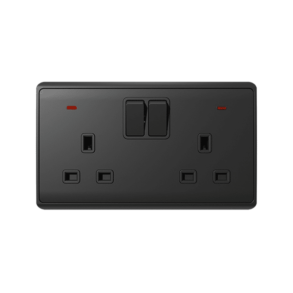 A-57 LONDON DOUBLE SOCKET WITH 1P BUTTON SWITCH NEON AN - Image 1