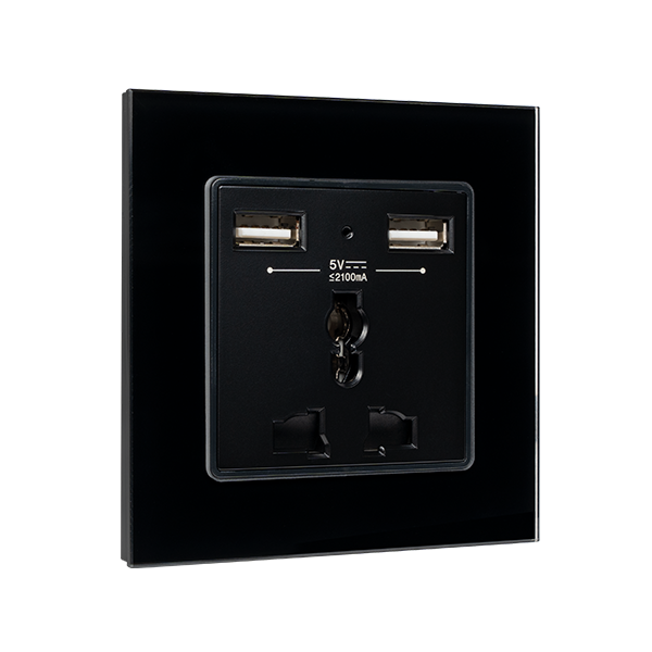 BL-26 MULTI-FUNCT. SOCKET 16A WITH 2XUSB GLASS FRAME BL - Image 1