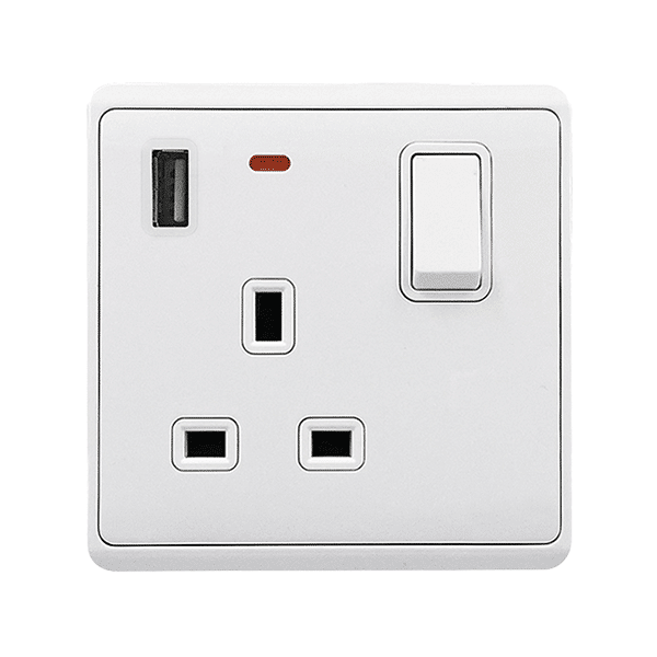WH-359 LONDON SINGLE SOCKET 1P BUTTON SWITCH NEON+USB WH - Image 1