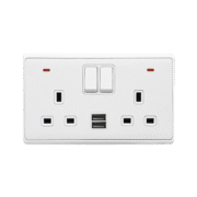 LONDON DOUBLE SOCKET 2P BUTTON SWITCH NEON+USB WH