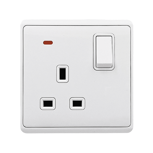 WH-365 LONDON SINGLE SOCKET WITH 2P BUTTON SWITCH NEON WH - Image 1