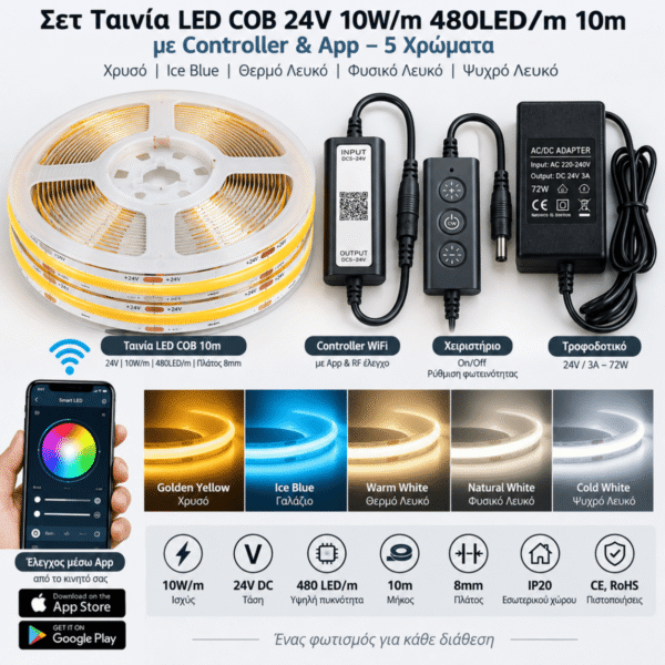 Ταινία LED 14.4W 12V DC SMD5050 IP20 Θερμό & Ψυχρό Λευκό 3000K + 6000K – 1 Μέτρο - Image 6